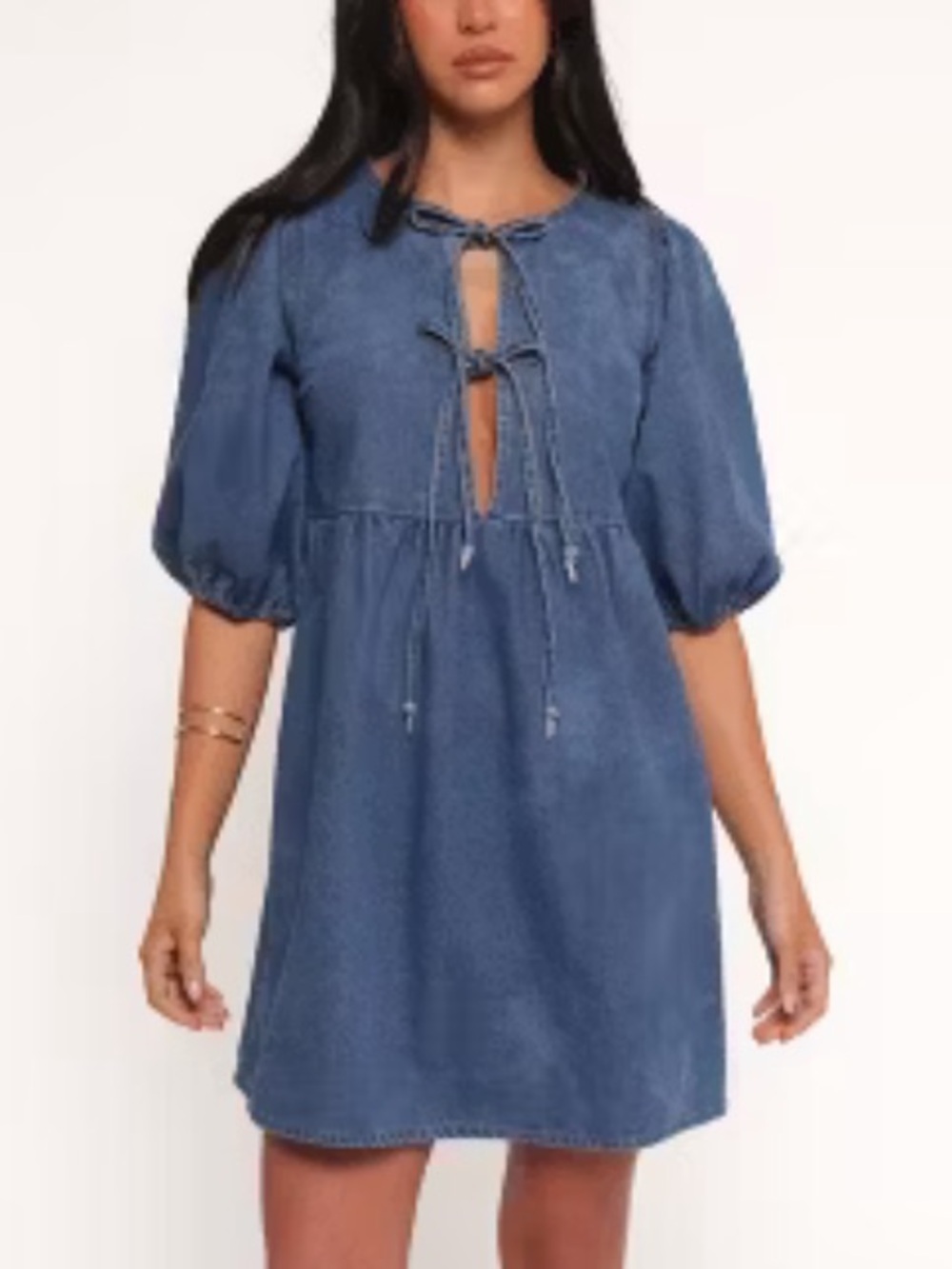 Petal and Pup Romana Tie Front Mini Dress - Dark Denim Size XL